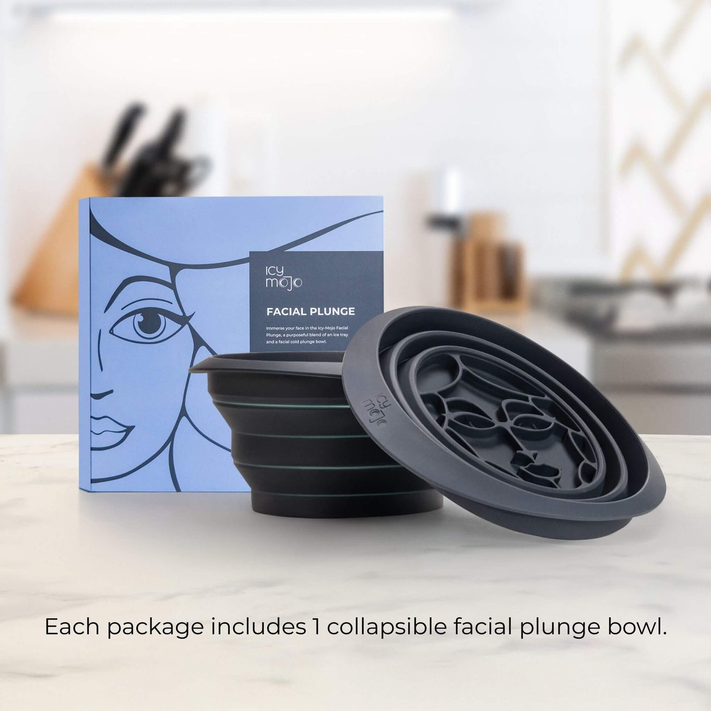 Each package includes one collapsible facial cold plunge bowl with built-in ice tray.